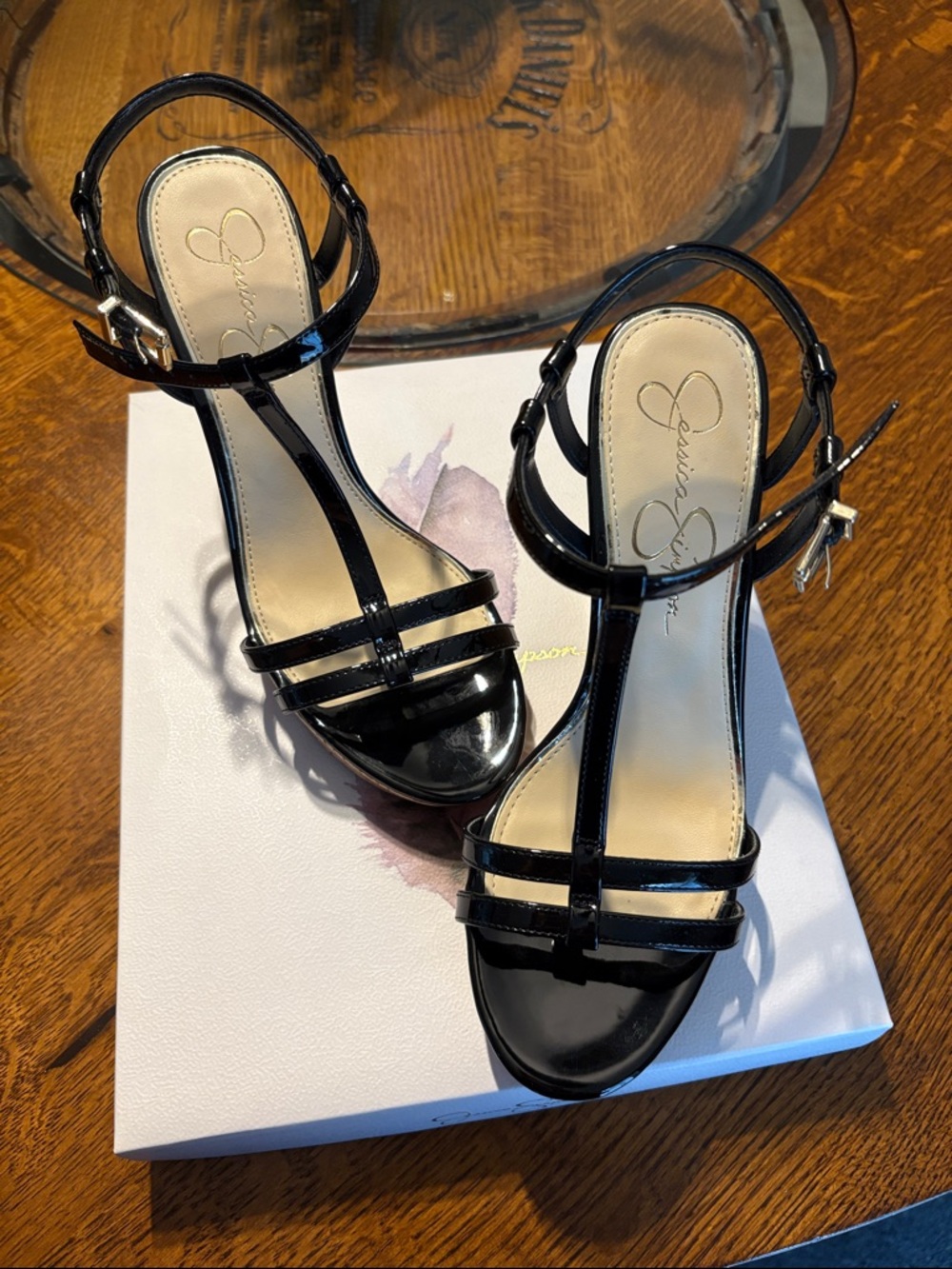 Jessica Simpson Black Patent T-Strap Heels
